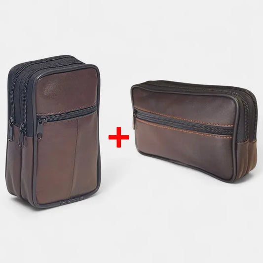 2 Adet Lederax Hakiki Deri Kemer Çantası 3 Bölmeli LD585