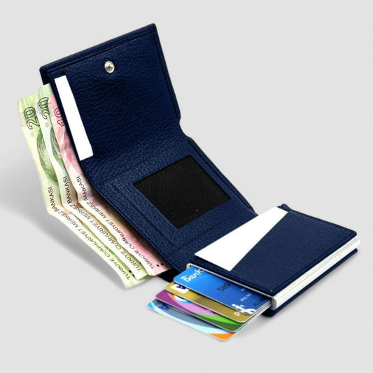 Lederax Para Gözlü Mekanizmalı Suni Deri Kartlık Cüzdan LD03 Lacivert