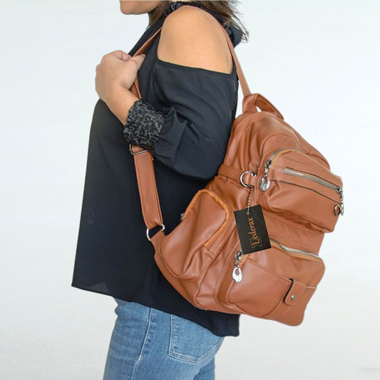 Lederax Yıkama Deri Çok Gözlü Kadın Sırt Çantası LD20