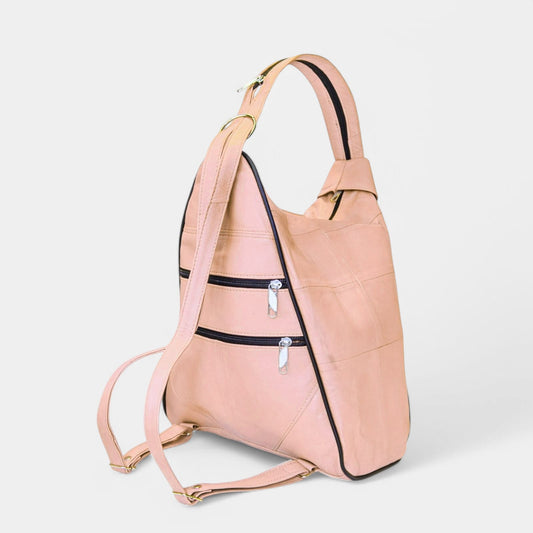 Lederax Hakiki Deri Çok Gözlü Sırt Ve Omuz Çantası LD52 Açık Pembe