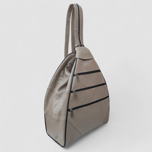 Lederax Hakiki Deri Çok Gözlü Sırt Ve Omuz Çantası LD52 Bej