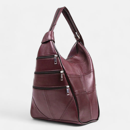 Lederax Hakiki Deri Çok Gözlü Sırt Ve Omuz Çantası LD52 Bordo