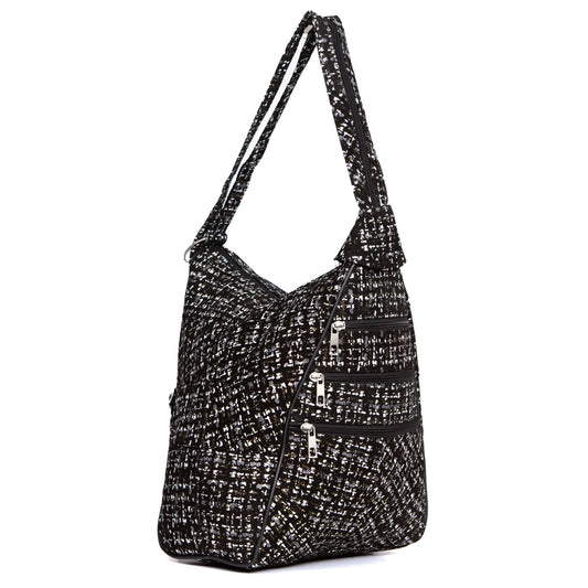 Lederax Hakiki Deri Çok Gözlü Sırt Ve Omuz Çantası LD52 Siyah-Beyaz