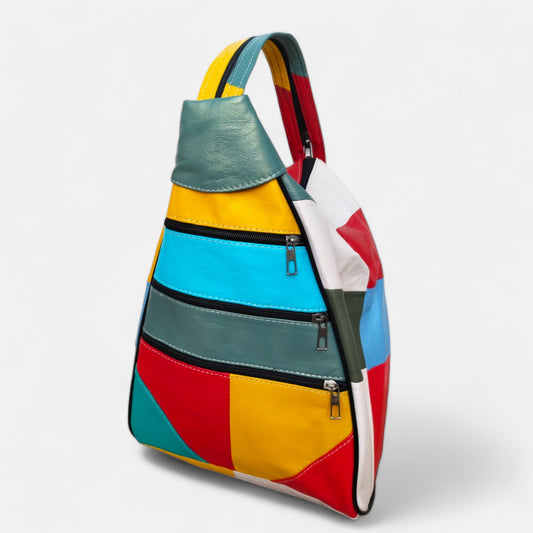 Lederax Hakiki Deri Çok Gözlü Sırt Ve Omuz Çantası LD52 Canlı Renkler