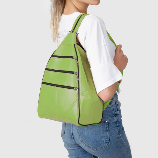 Lederax Hakiki Deri Çok Gözlü Sırt Ve Omuz Çantası LD52 Fıstık Yeşili