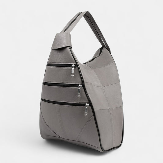 Lederax Hakiki Deri Çok Gözlü Sırt Ve Omuz Çantası LD52 Gri