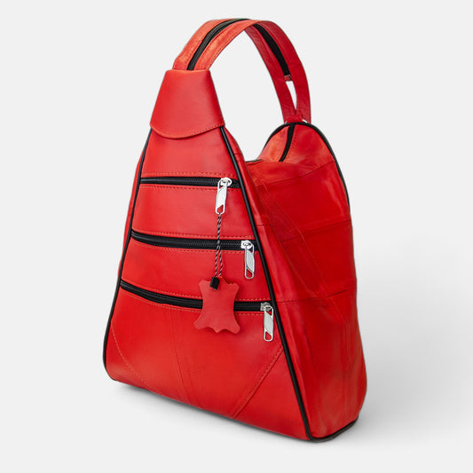 Lederax Hakiki Deri Çok Gözlü Sırt Ve Omuz Çantası LD52 Kırmızı