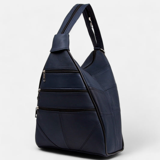 Lederax Hakiki Deri Çok Gözlü Sırt Ve Omuz Çantası LD52 Lacivert