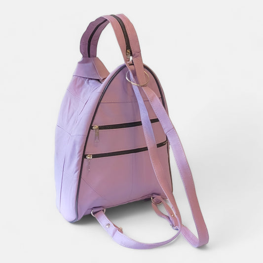Lederax Hakiki Deri Çok Gözlü Sırt Ve Omuz Çantası LD52 Lila