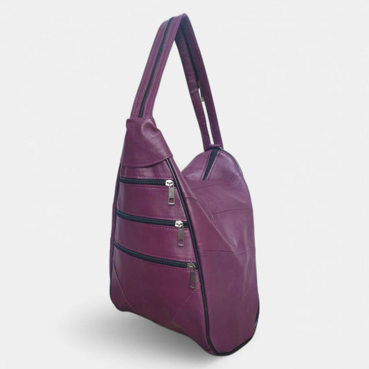 Lederax Hakiki Deri Çok Gözlü Sırt Ve Omuz Çantası LD52 Mor
