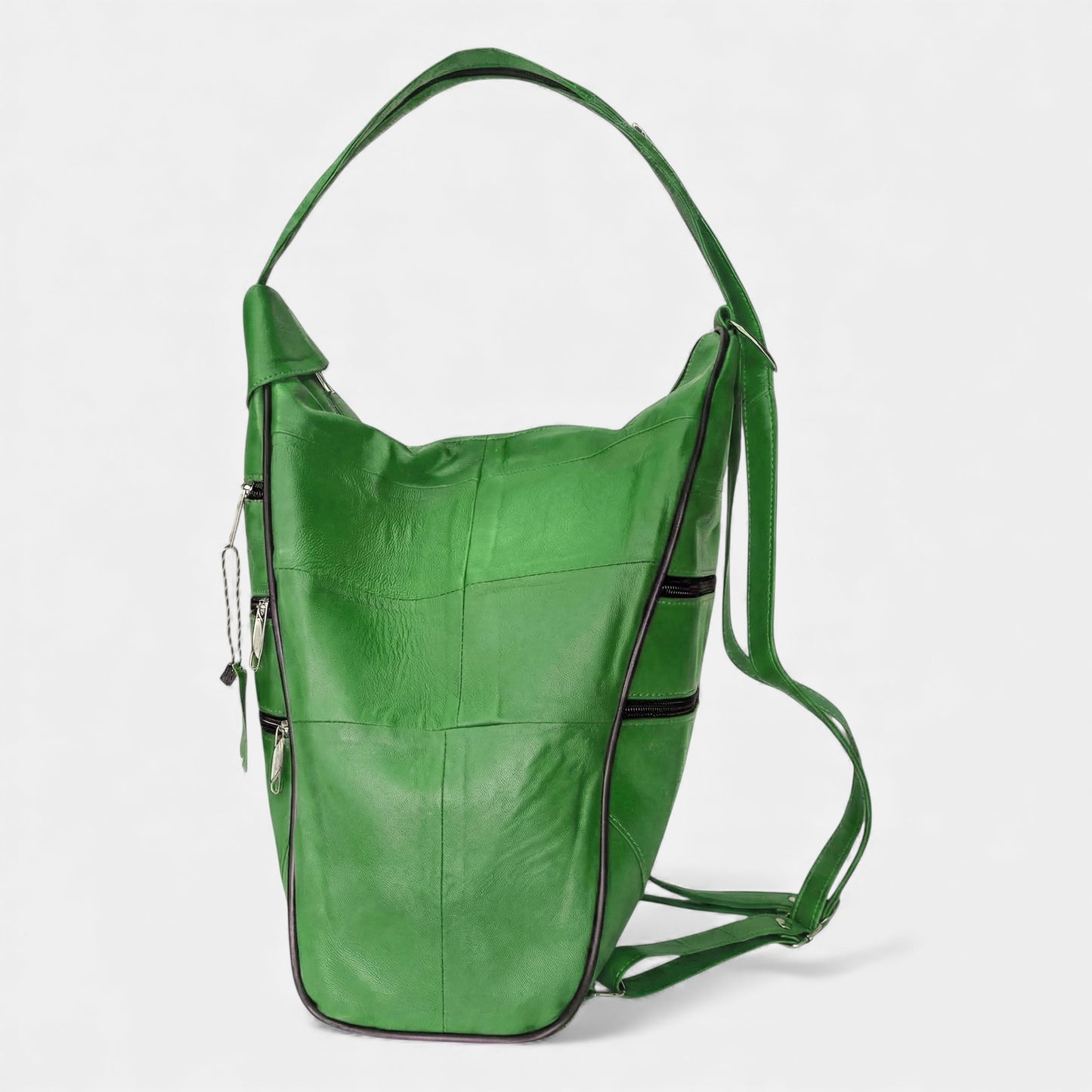 Lederax Hakiki Deri Çok Gözlü Sırt Ve Omuz Çantası LD52 Çim Yeşili