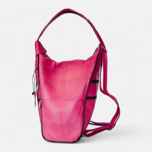 Lederax Hakiki Deri Çok Gözlü Sırt Ve Omuz Çantası LD52 Gül Pembe