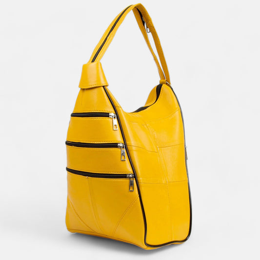 Lederax Hakiki Deri Çok Gözlü Sırt Ve Omuz Çantası LD52 Sarı