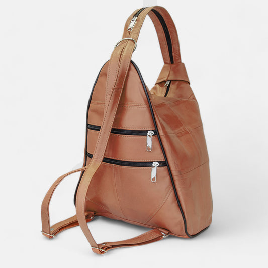 Lederax Hakiki Deri Çok Gözlü Sırt Ve Omuz Çantası LD52 Taba