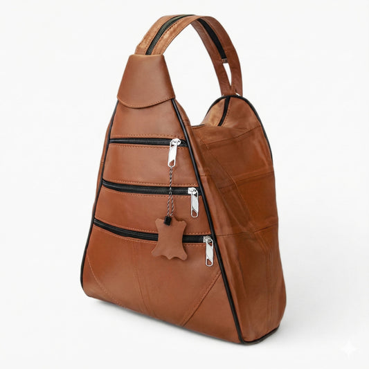 Lederax Hakiki Deri Çok Gözlü Sırt Ve Omuz Çantası LD52 Taba