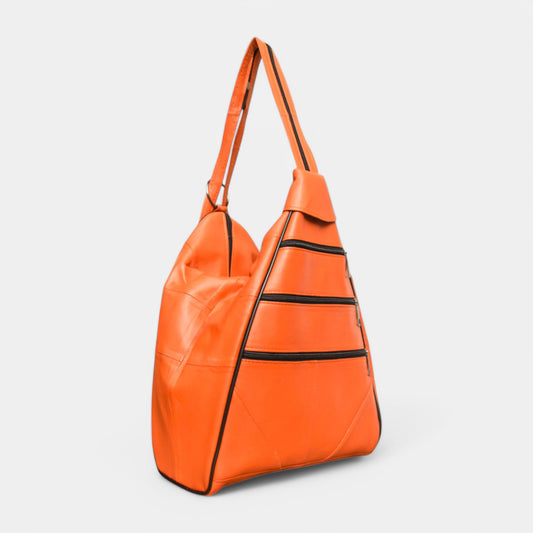 Lederax Hakiki Deri Çok Gözlü Sırt Ve Omuz Çantası LD52 Turuncu