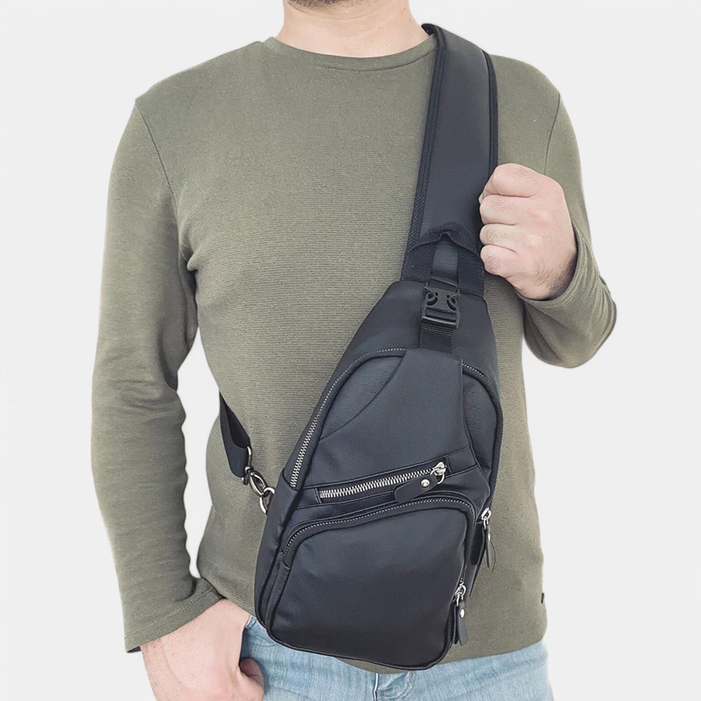 Lederax Yıkama Deri Çift Taraf Askılı Göğüs Çantası Bodybag LD177