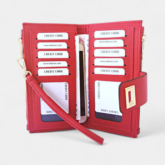Lederax Suni Deri Kadın Kartlık Cüzdan LD254 Kırmızı