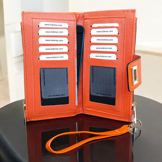 Lederax Telefon Bölmeli Kilitli Suni Deri Kadın Kartlık Cüzdan LD254