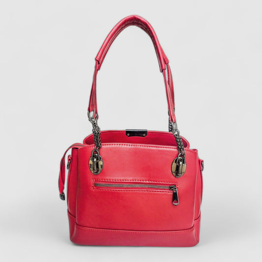 Lederax Hakiki Deri Üç Gözlü Omuz ve El Çantası LD483 Kırmızı