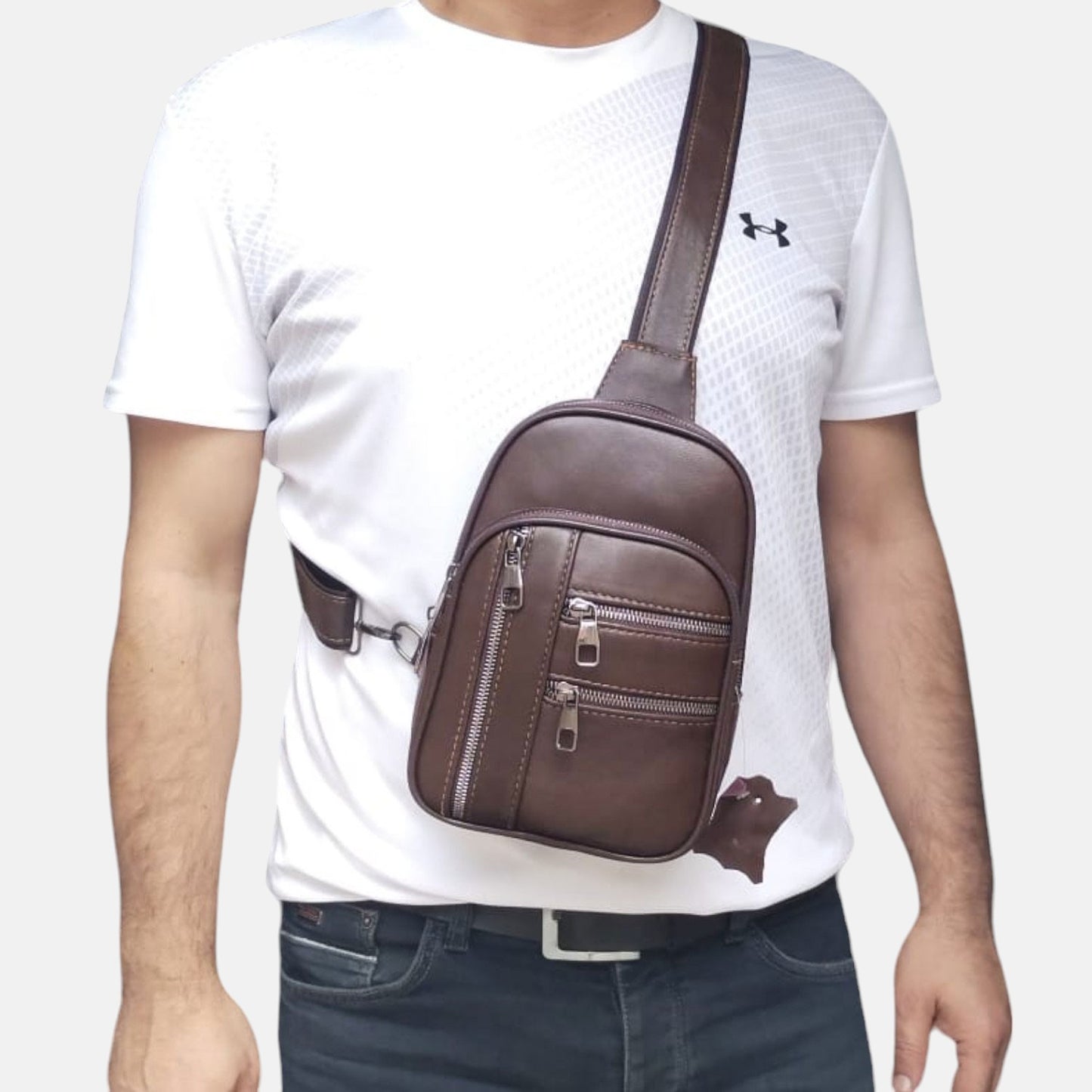 Lederax Hakiki Deri Göğüs Çantası Bodybag LD484 Kahverengi