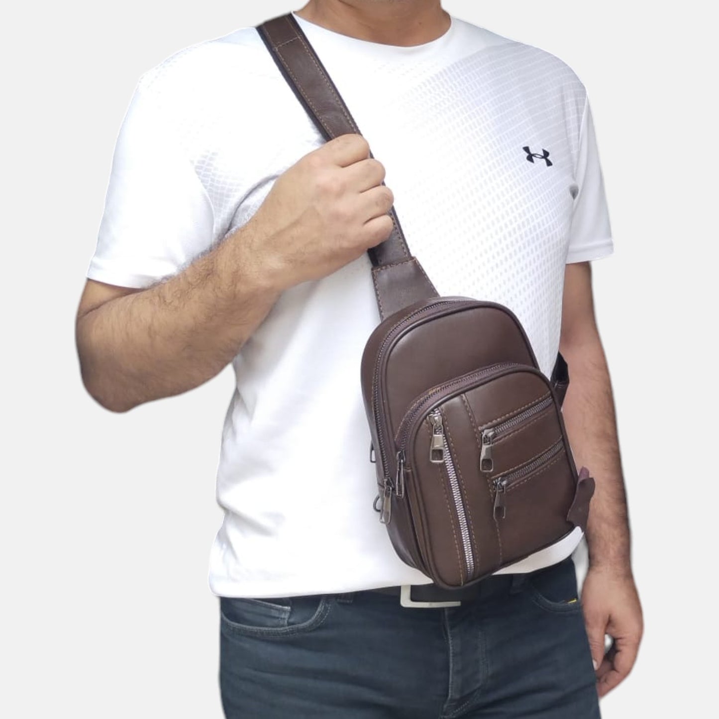 Lederax Hakiki Deri Göğüs Çantası Bodybag LD484 Kahverengi