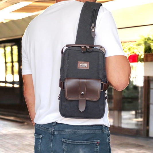 Lederax Kanvas Kumaş Çift Taraf Askılı El ve Göğüs Çantası LD502