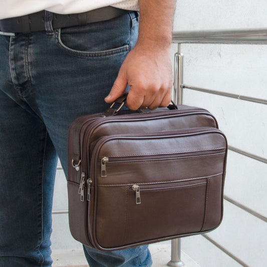 Lederax Hakiki Deri Kasalı El ve Omuz Çantası Battal Boy Yatay LD504 Kahverengi