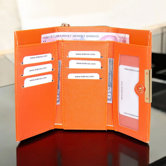Lederax Suni Deri Turuncu Cüzdan Telefon Bölmeli LD521