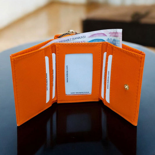 Lederax Suni Deri Mini Kadın Turuncu Cüzdan LD525