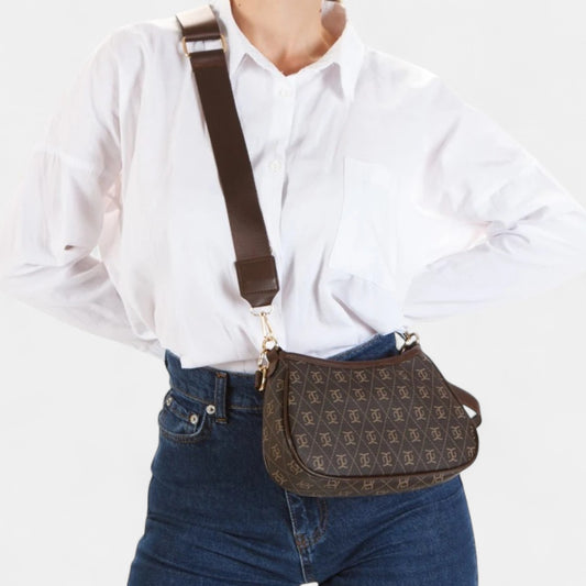 Lederax Suni Deri Baget El ve Omuz Çantası LD578 Kahverengi