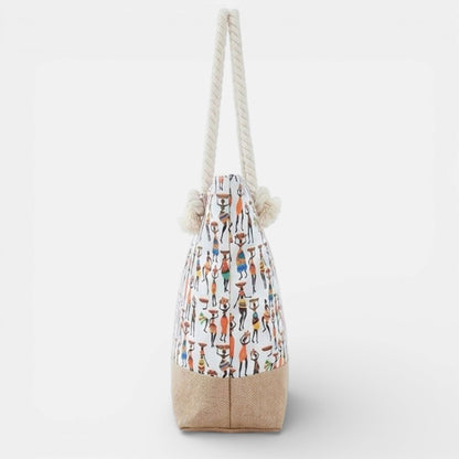 Lederax Etnik Afrika Figürlü Kadın Plaj Çantası LD641