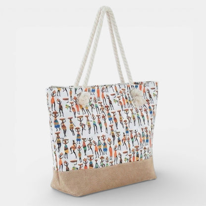 Lederax Etnik Afrika Figürlü Kadın Plaj Çantası LD641