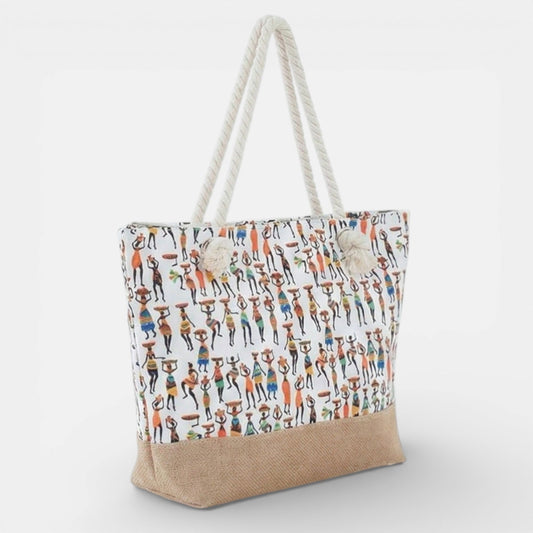 Lederax Etnik Afrika Figürlü Kadın Plaj Çantası LD641