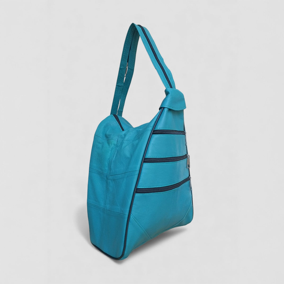 Lederax Hakiki Deri Çok Gözlü Sırt Ve Omuz Çantası LD52 Petrol Mavisi