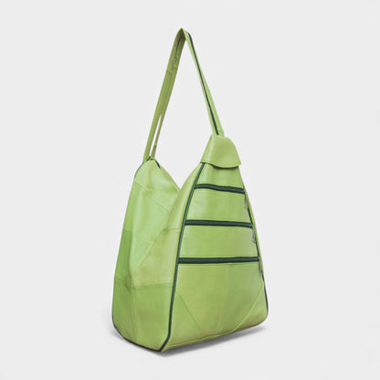 Lederax Hakiki Deri Çok Gözlü Sırt Ve Omuz Çantası LD52 Fıstık Yeşili