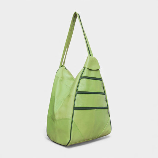 Lederax Hakiki Deri Çok Gözlü Sırt Ve Omuz Çantası LD52 Fıstık Yeşili