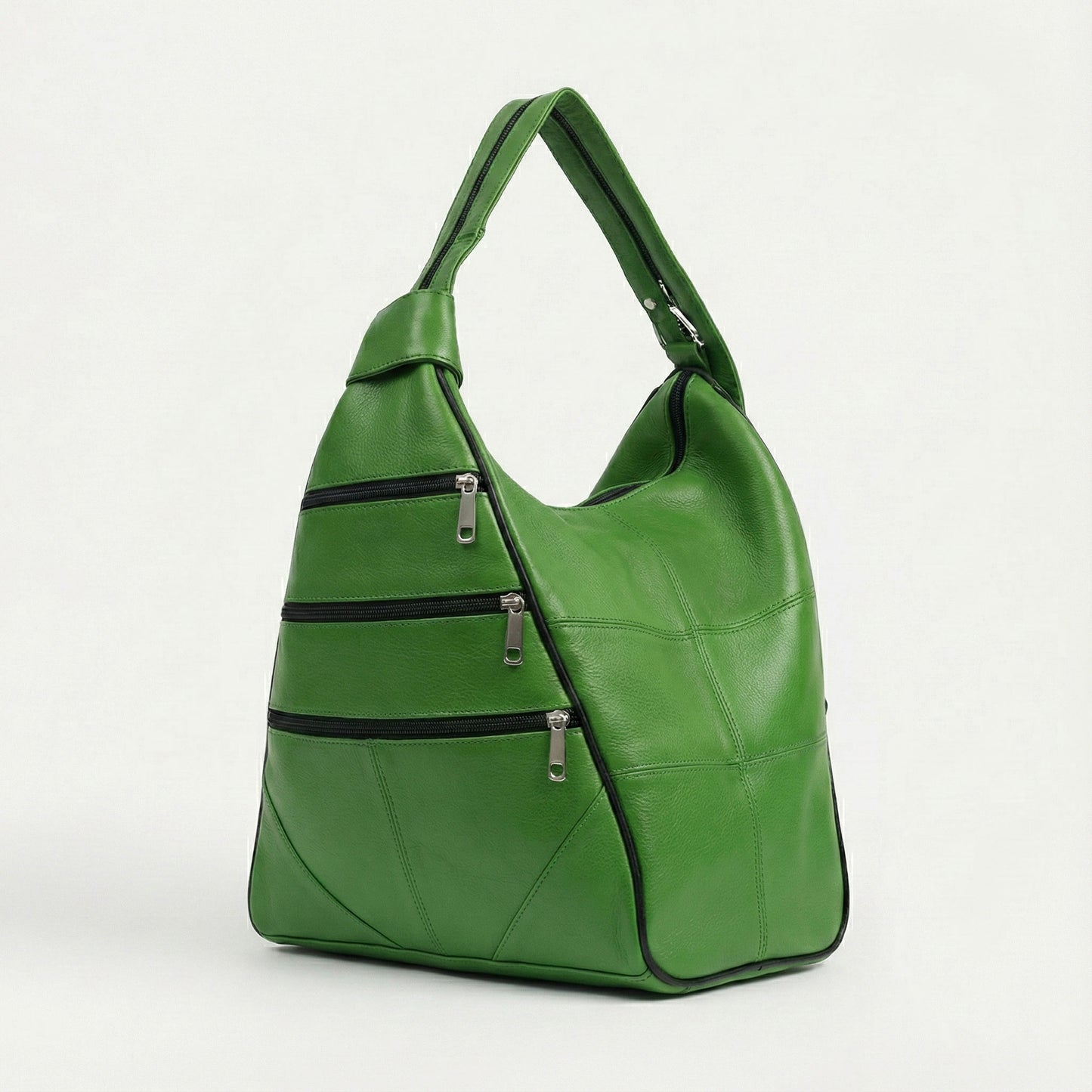 Lederax Hakiki Deri Çok Gözlü Sırt Ve Omuz Çantası LD52 Çim Yeşili