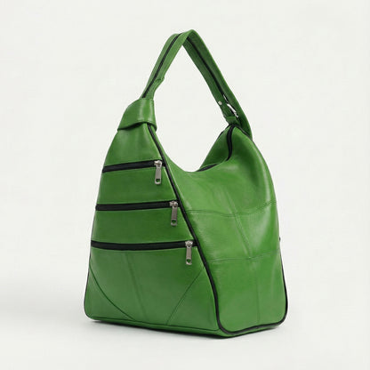 Lederax Hakiki Deri Çok Gözlü Sırt Ve Omuz Çantası LD52 Çim Yeşili