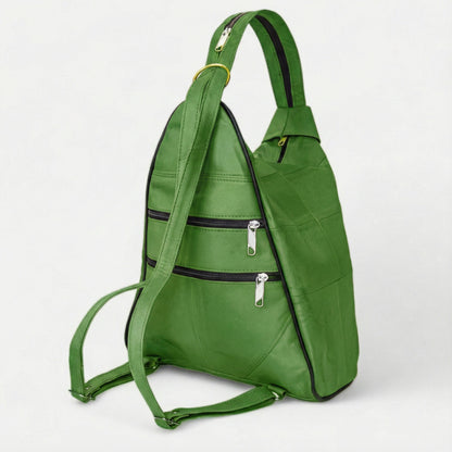 Lederax Hakiki Deri Çok Gözlü Sırt Ve Omuz Çantası LD52 Çim Yeşili