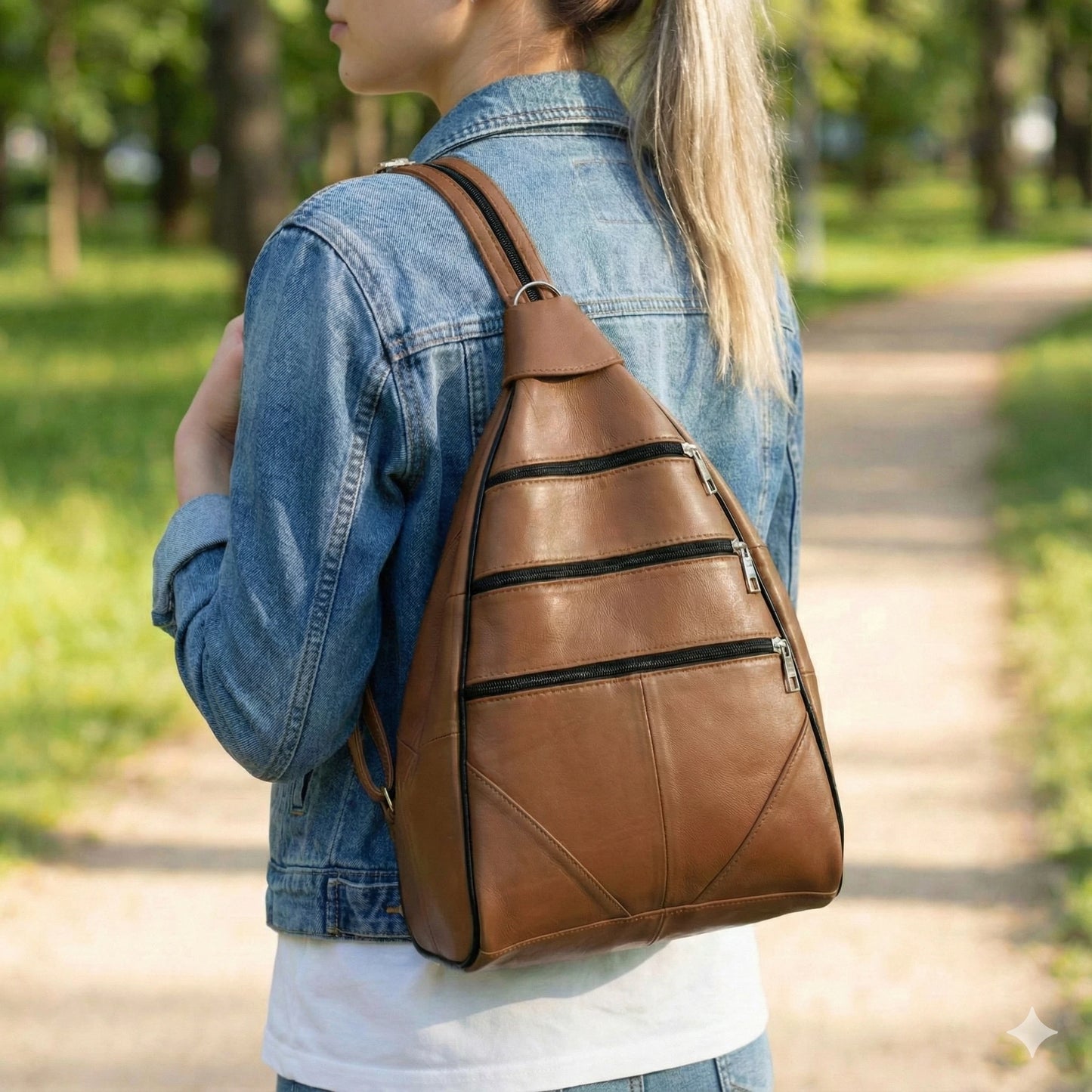 Lederax Hakiki Deri Çok Gözlü Sırt Ve Omuz Çantası LD52 Taba