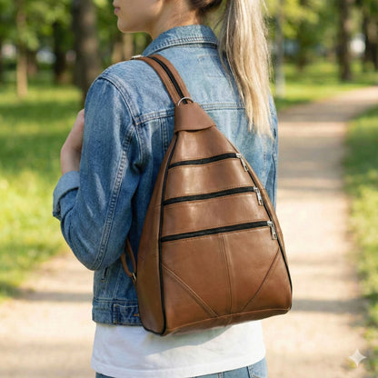 Lederax Hakiki Deri Çok Gözlü Sırt Ve Omuz Çantası LD52 Taba