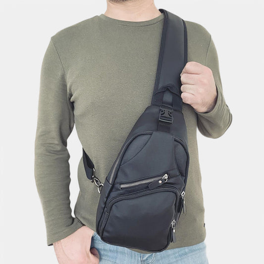Lederax Yıkama Deri Çift Taraf Askılı Göğüs Çantası Bodybag LD177