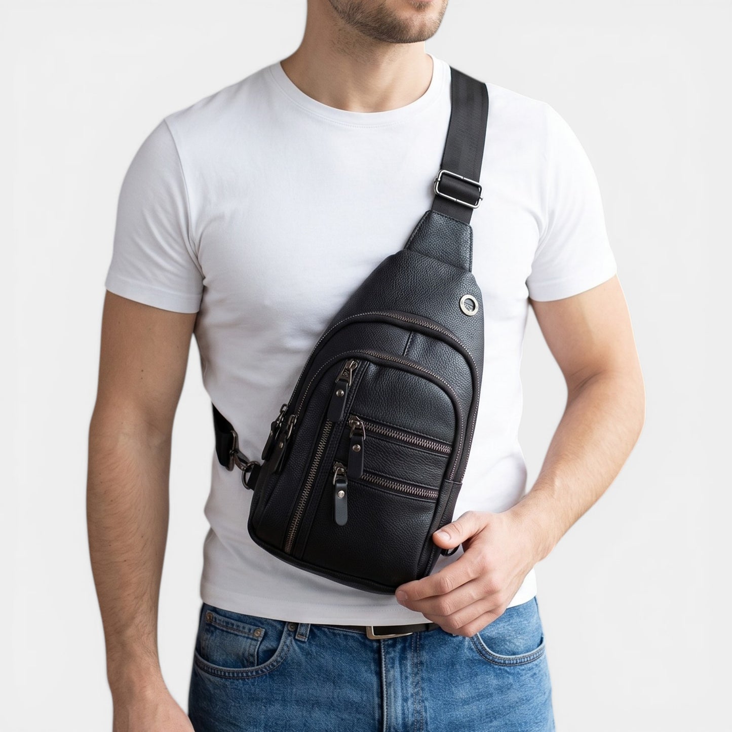 Lederax Suni Deri Çift Taraf Askılı Göğüs Çantası Bodybag LD248