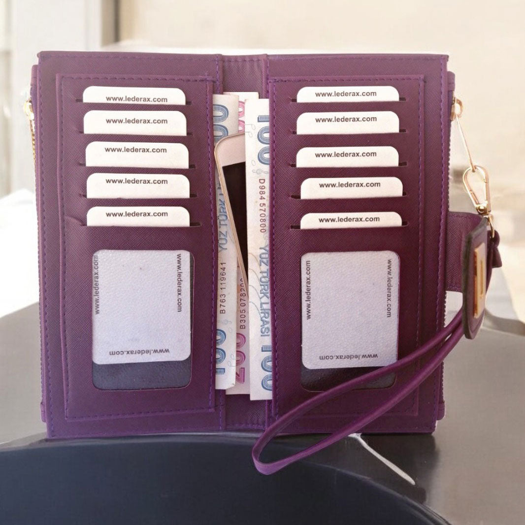 Lederax Suni Deri Kadın Kartlık Cüzdan LD254 Mor