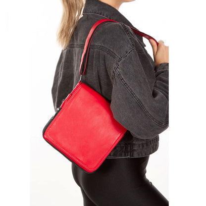 Lederax Hakiki Deri Orta Boy Omuz Çantası Postacı Çantası LD591 Kırmızı