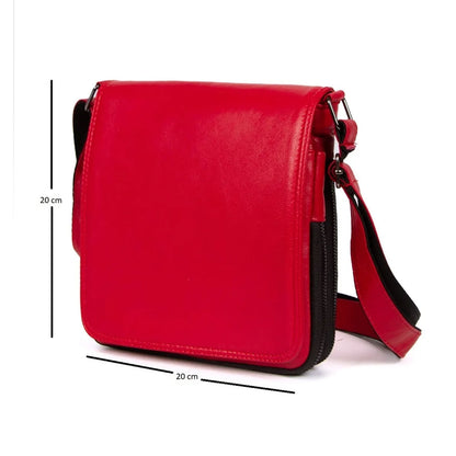 Lederax Hakiki Deri Orta Boy Omuz Çantası Postacı Çantası LD591 Kırmızı