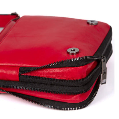 Lederax Hakiki Deri Orta Boy Omuz Çantası Postacı Çantası LD591 Kırmızı