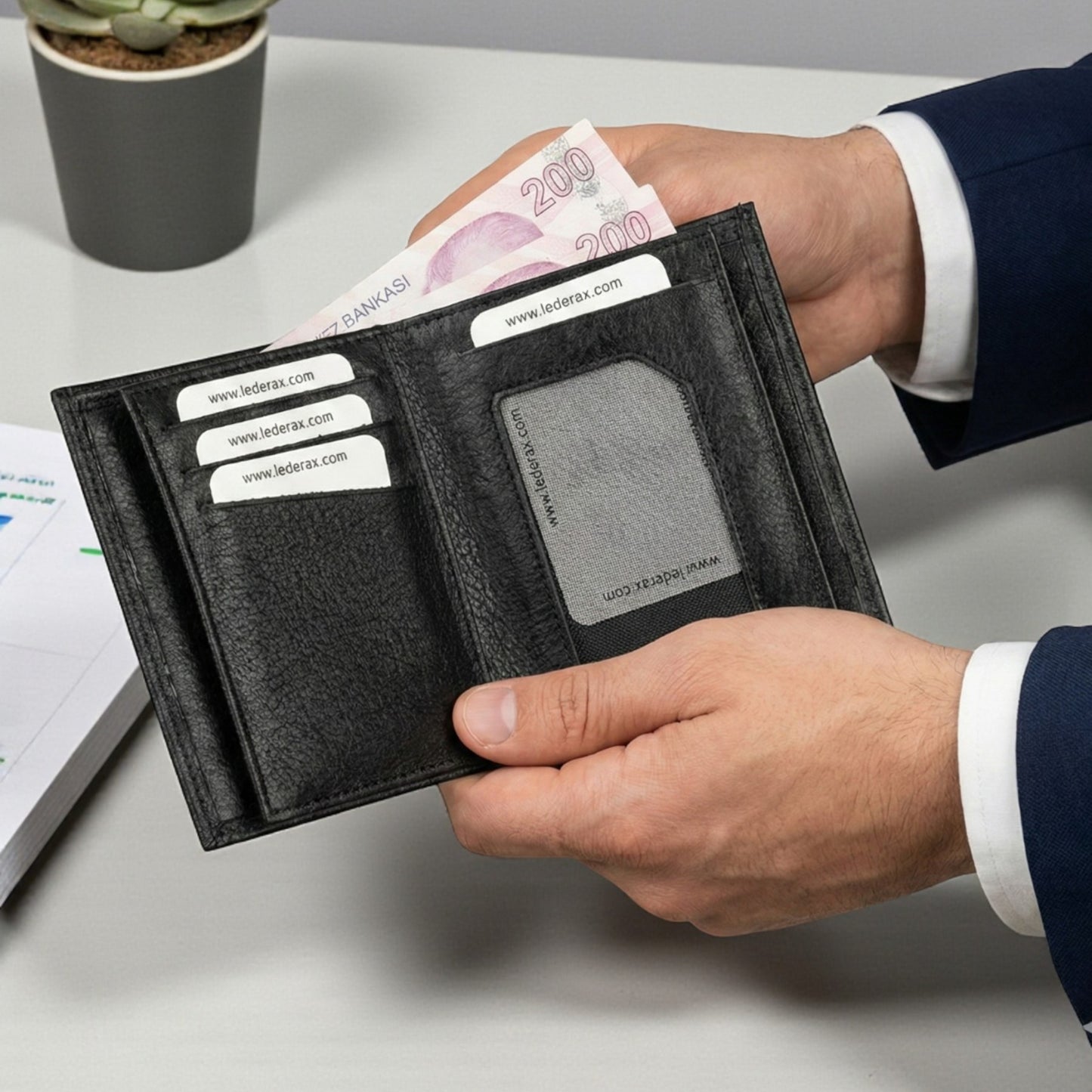 Lederax Hakiki Deri Dikey Erkek Cüzdan LD626