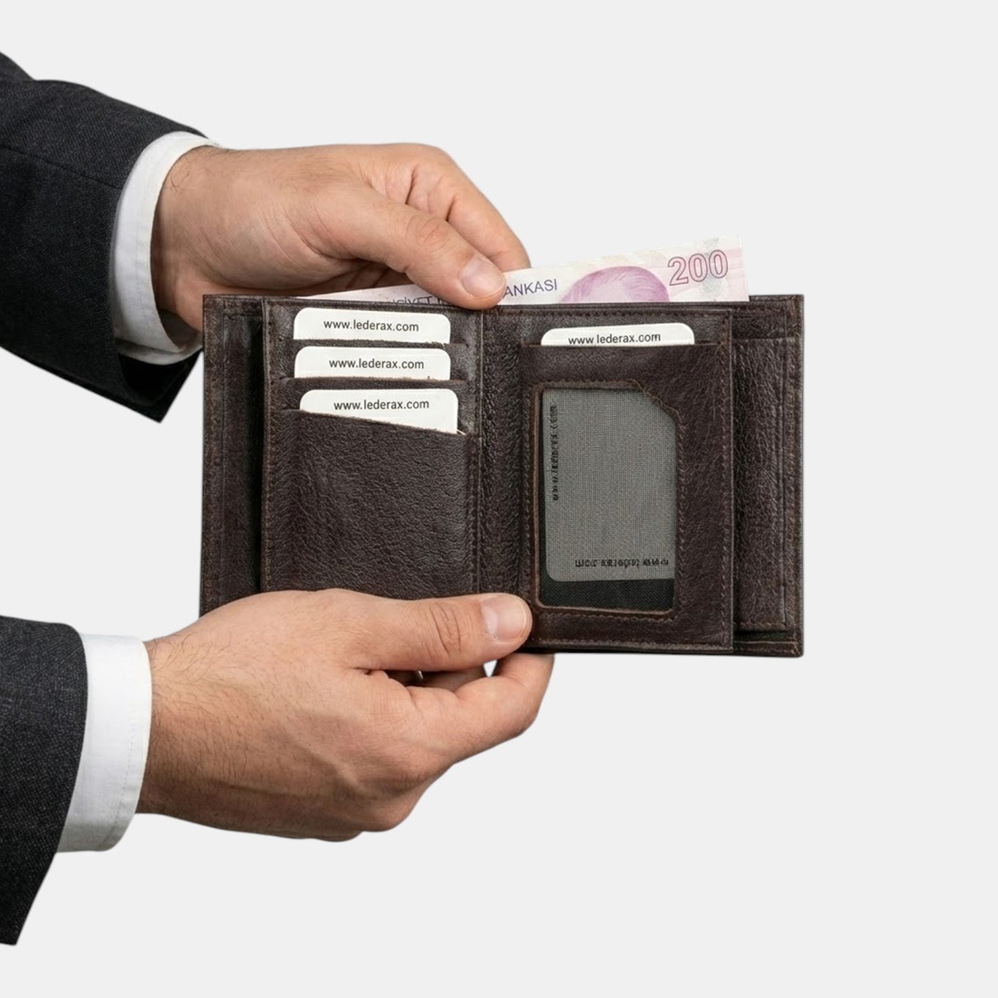 Lederax Hakiki Deri Dikey Erkek Cüzdan Bozuk Para Bölmeli LD627